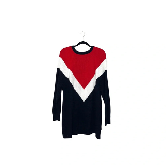 Express Red White & Black Heavyweight Knit Oversized Tunic Sweater Large Women’s - Picture 8 of 13